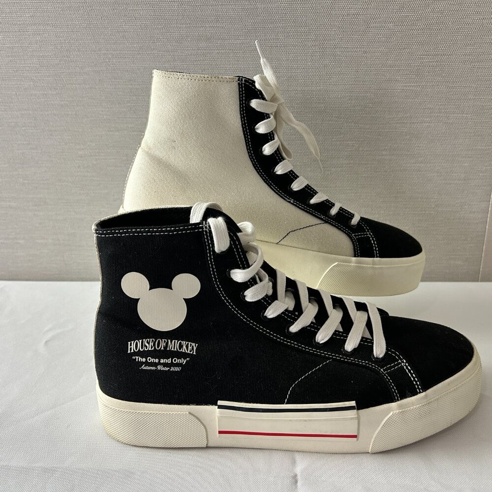 Mens BERSHKA House of Mickey Sz 42 US 10 Black & White Hi Top Sneakers